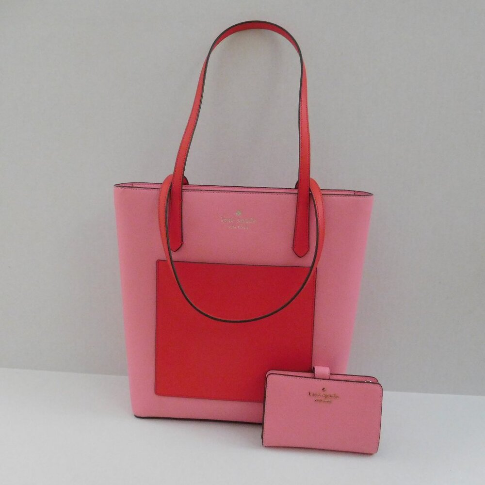 NWT Kate Spade Blossom Pink Color Block Tote & Wallet Purse Set